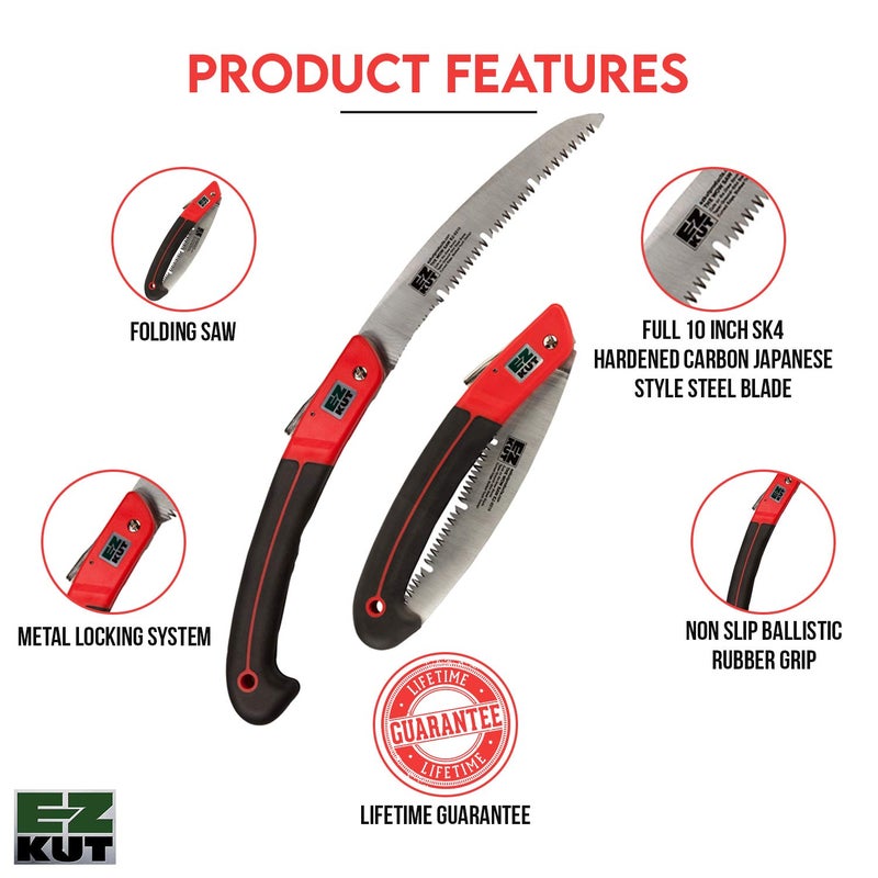 EZ KUT WOW Folding Saw 10â€ â€“ Heavy-Duty Hand Saw for Tree Trimming, Pruning & Wood Cutting â€“ Compact Foldable Design for Camping, Hunting & Survival â€“ Razor Sharp SK4 Steel Blade - Image 2